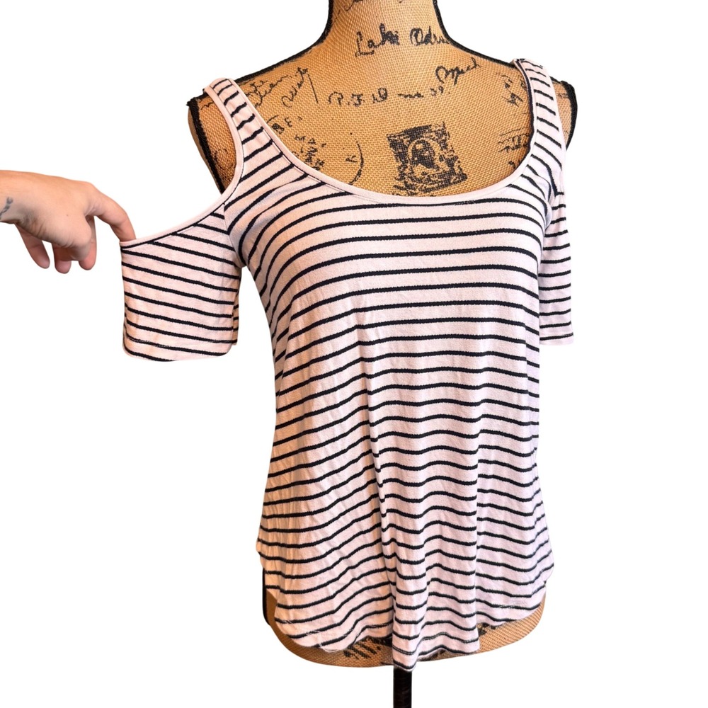 Bershka Cold Shoulder Striped Top White Navy Large Strappy Back